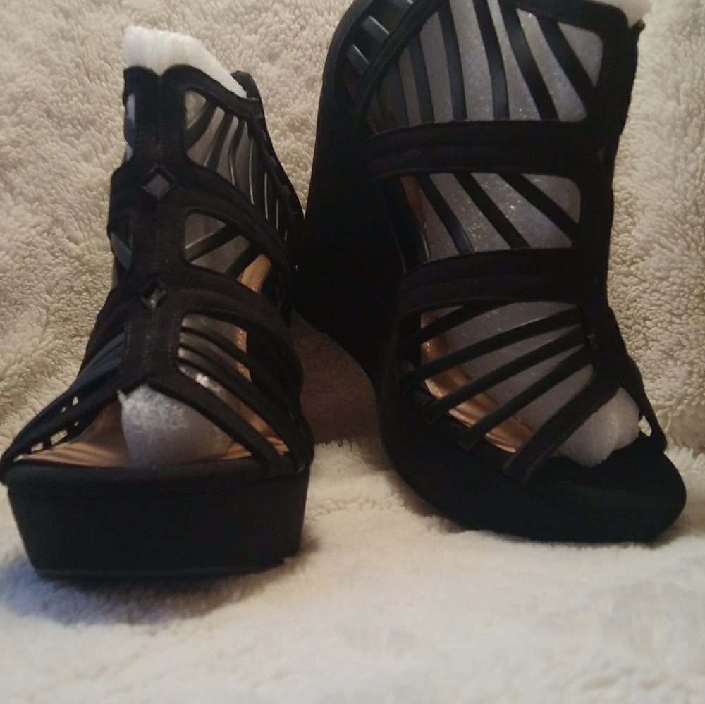 Torrid Caged Black Wedges